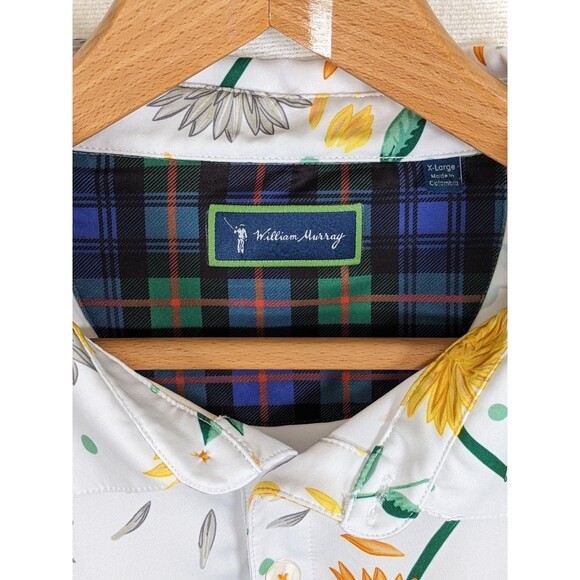 William Murray Golf Polo Shirt Men’s L XL Mums The Word White Floral Performance - Picture 6 of 12